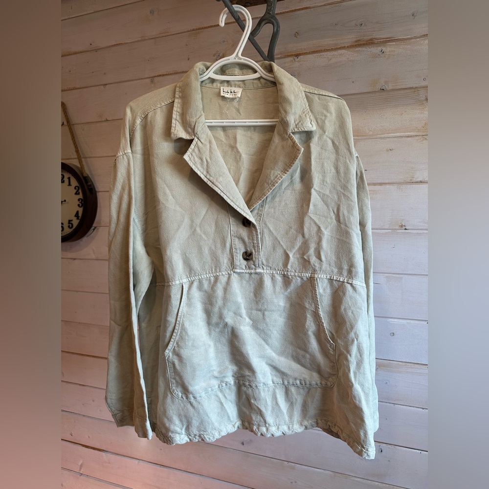 Nicole Miller | Lagenlook Linen Blend Long Sleeve Pullover Top